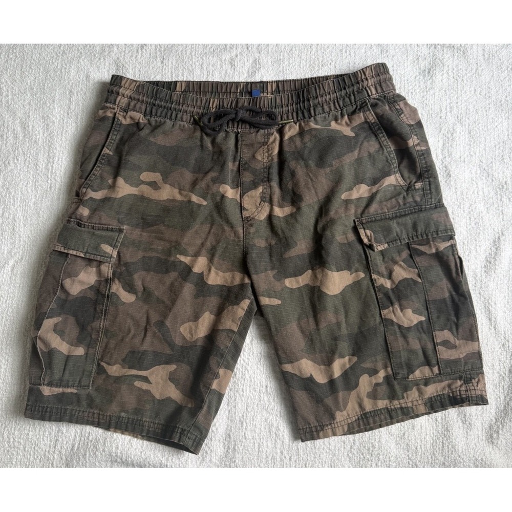 Divided Men's Army Green Camouflage Cargo Shorts Elastic Tie Waist Size‎ Medium